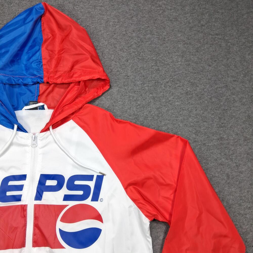 Pepsi Jacket Womens Medium Red White Blue Hooded Full Zip Logo Windbreaker - Picture 7 of 16